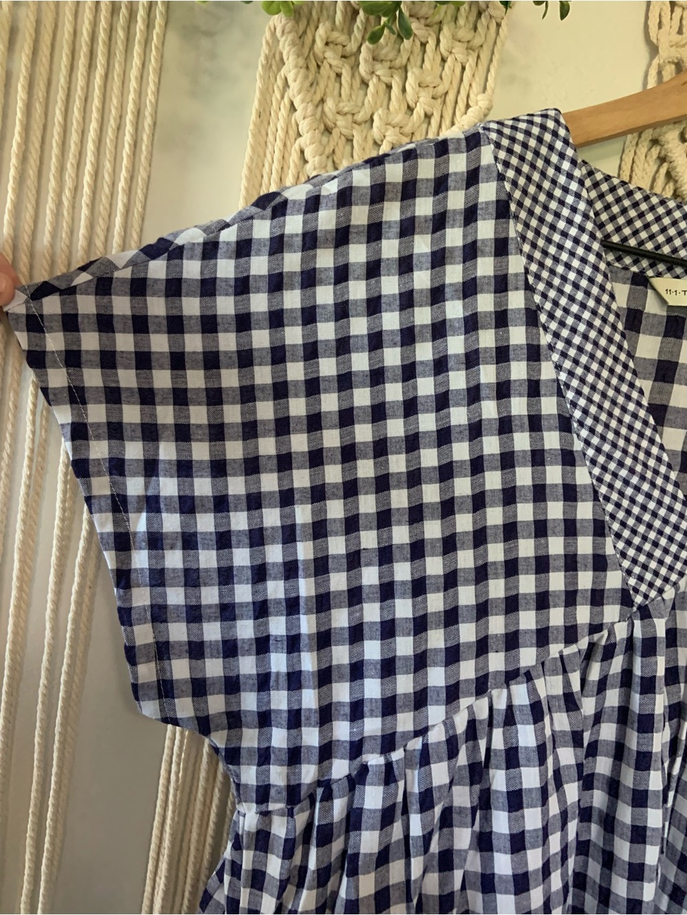ANTHROPOLOGIE Gingham V Neck Swing Dress Blue White Size Medium - Picture 6 of 13